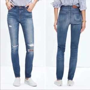 Madewell 9” High-Riser Skinny Skinny Distressed Blue  Wash Jeans Size 28